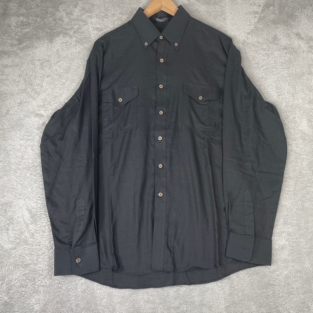 Vintage Challenger Button Down Shirt Mens Large Black Two Pocket Workwear 89s‎